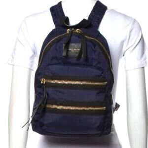 Marc Jacobs Blue, Black, Gold Nylon Medium Size Backpack with Pockets